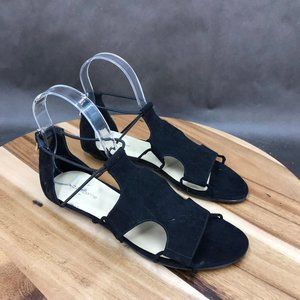 Liz Claiborne Black Faux Suede Cutout Flat Sandals Womens Size 6